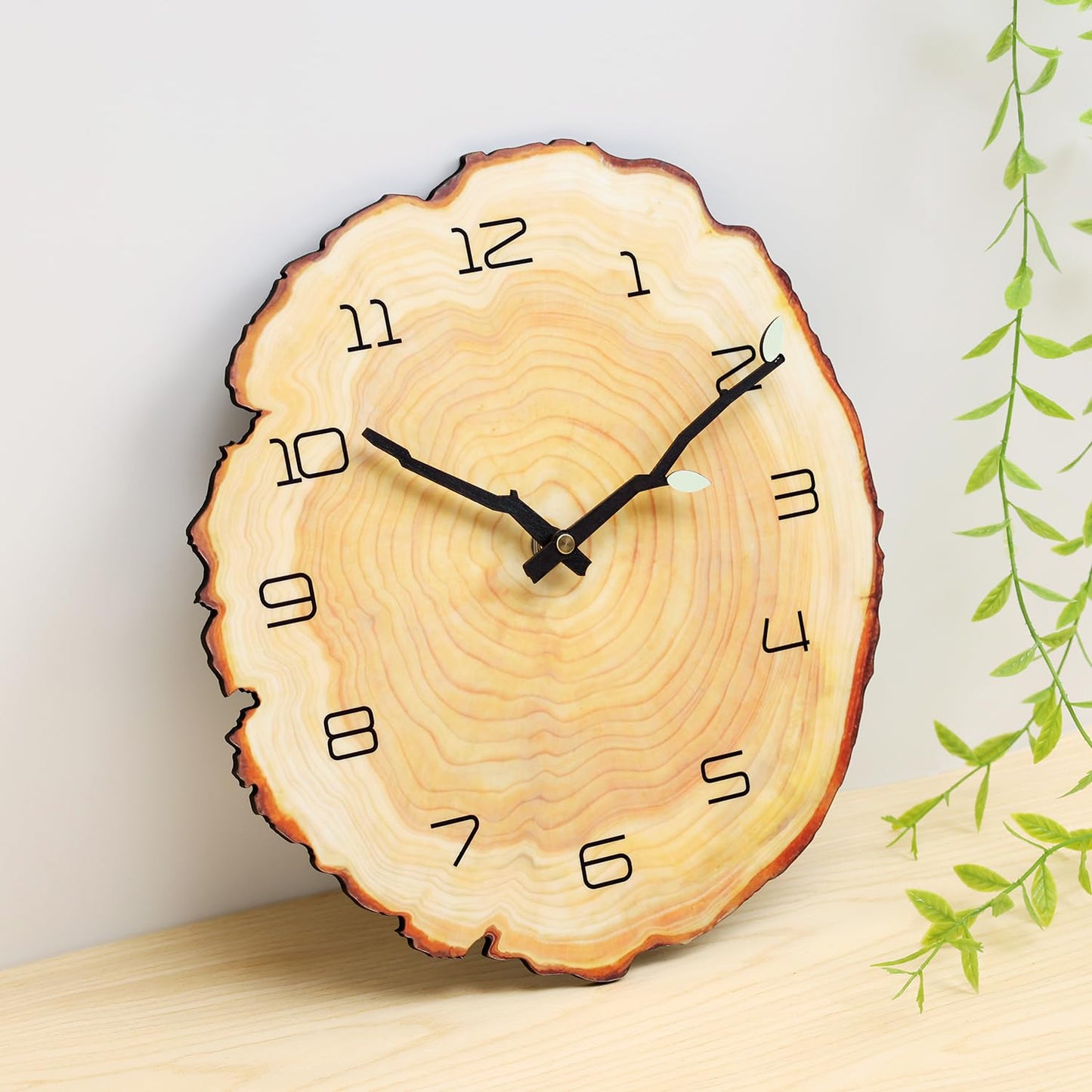 Funsec 12 Inch Annual Ring Wall Clock - Wood Grain Stump Clock with Arabic Numerals - Battery Powered, Silent Quartz Movement - Decorative for Home, Living Room, Office - Size: 10.55"W x 11.88"H