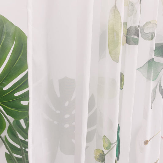 Fereyis Green Eucalyptus Leaves Sheer Curtains for Living Room 84 inch Length 2 Panels Set Elegant Wild Flower Floral Spring Printed Window Curtain Natural Chiffon Drapes for Bedroom
