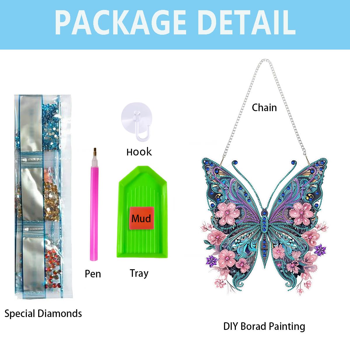 Nivvey DIY Hanging Diamond Art Pendant Painting Kit Butterfly, Special Crystal Gem Craft Painting Kit Ornament, Box Package,9.0x9.8inch
