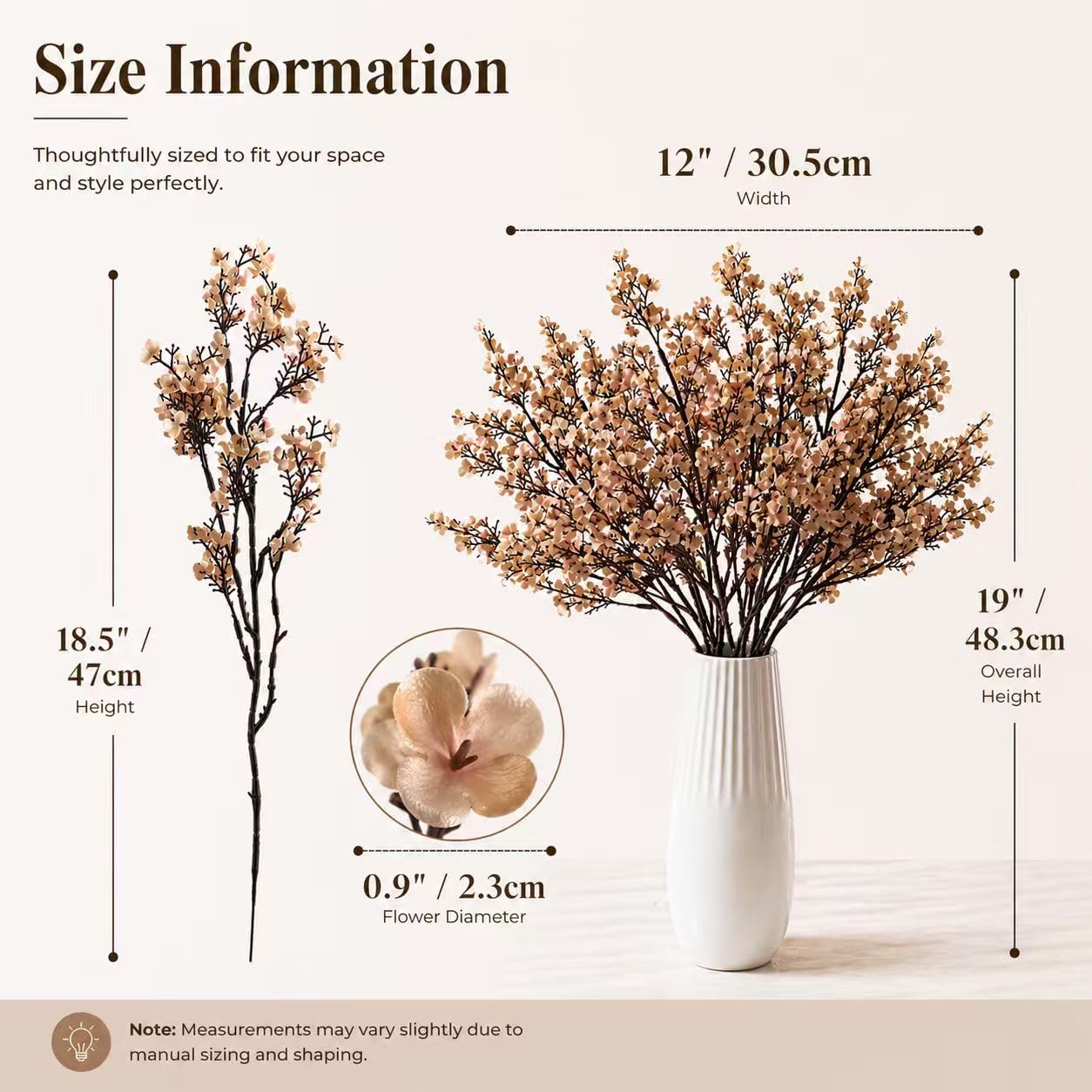 Mandy's Light Brown Artificial Baby’s Breath Flowers 6 Bundles Silk Gypsophila, 18.5 Inch European Style Modern Home Decor Centerpiece, Neutral Wedding Flower Arrangements