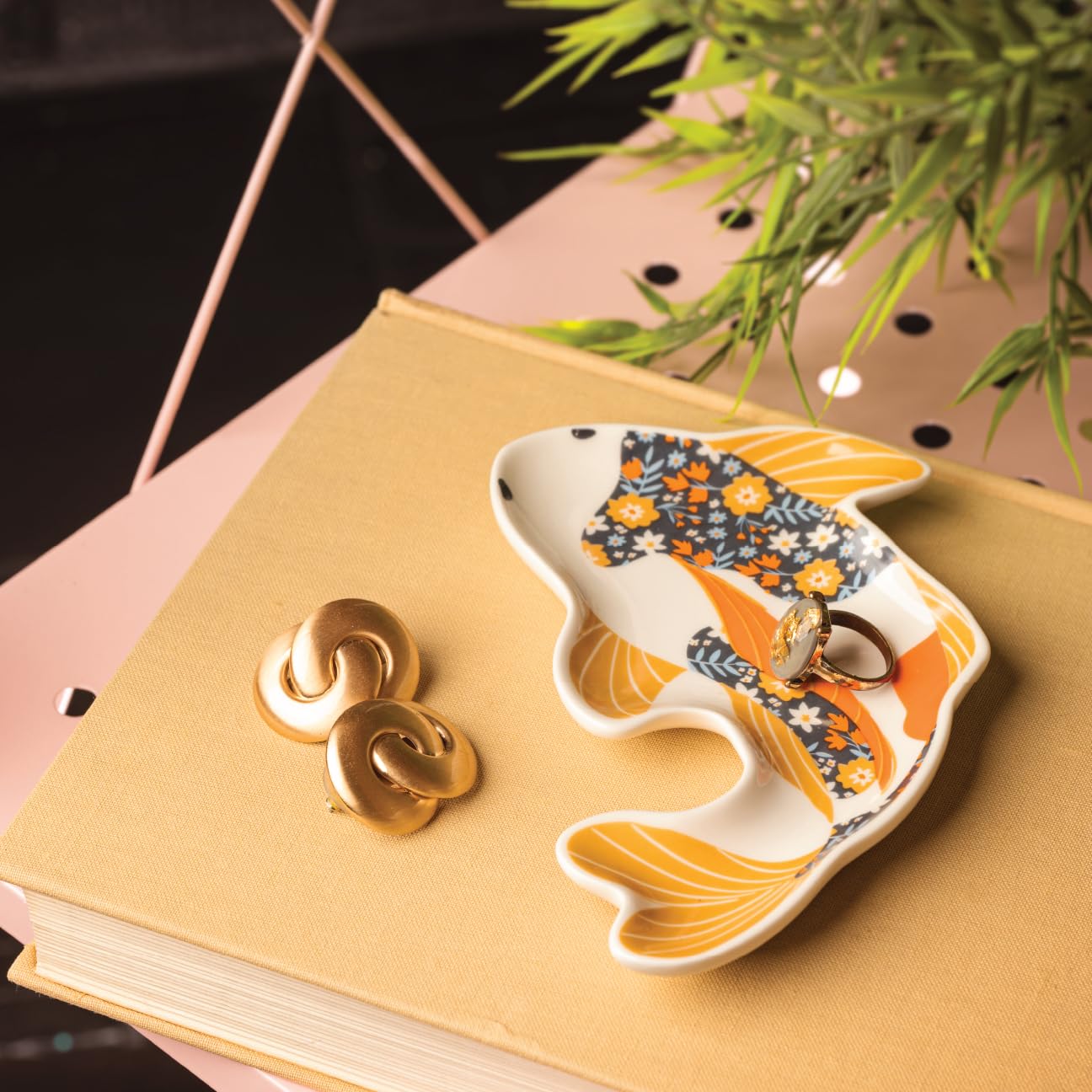 Karma, Calico Trinket Tray, Ceramic Jewelry Dish, Shaped Trinket Tray, Decorative Ceramic Trinket Dish, Jewelry Dish Tray for Rings, Cherry