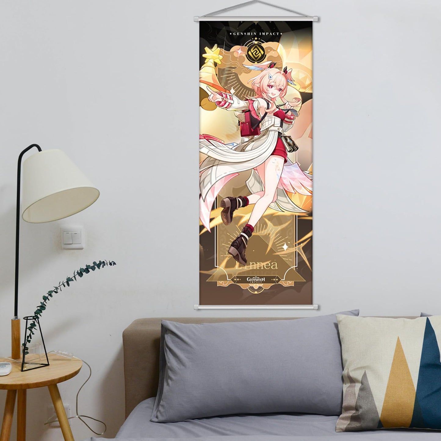 Rainteam Anime Poster Game Hanging Wall Art Artistic Canvas Character Posters with Rods for Living Room Bedroom Decor(29.5 inch x 11 inch)(Linnea)