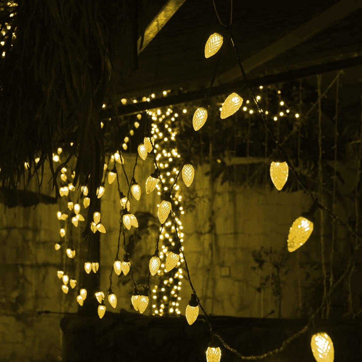 Dazzle Bright C9 Christmas Lights Outdoor, 50 LED 33ft Waterproof Green Wire String Lights, Indoor Outdoor Fairy Lights for Christmas Tree Xmas Yard Party Wedding House Decorations (Warm White)