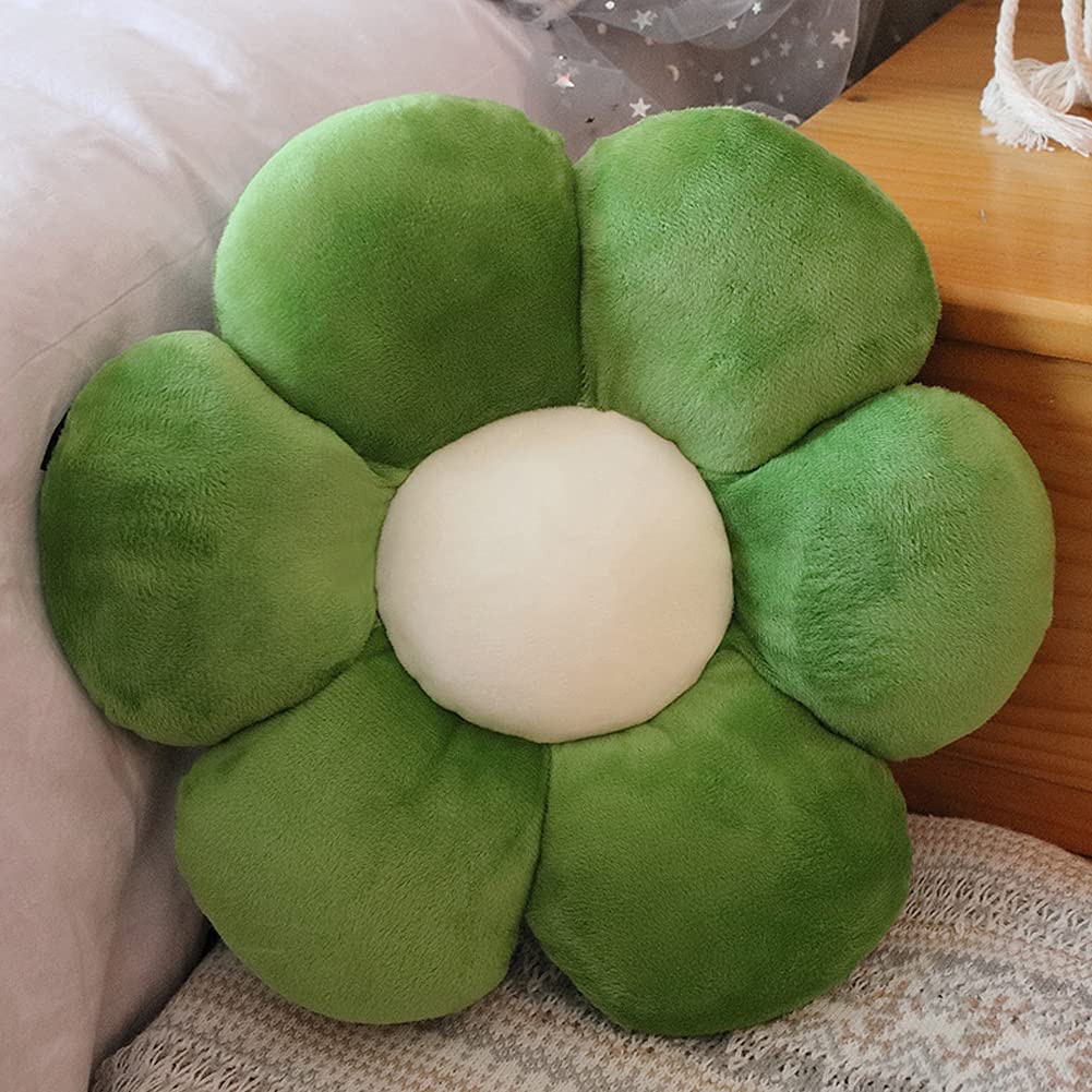 lannery Flower Plush Throw Pillows, Flower Floor Pillow Seating Cushion Toy for Reading, Room, Watching TV (11.8", Dark Green)