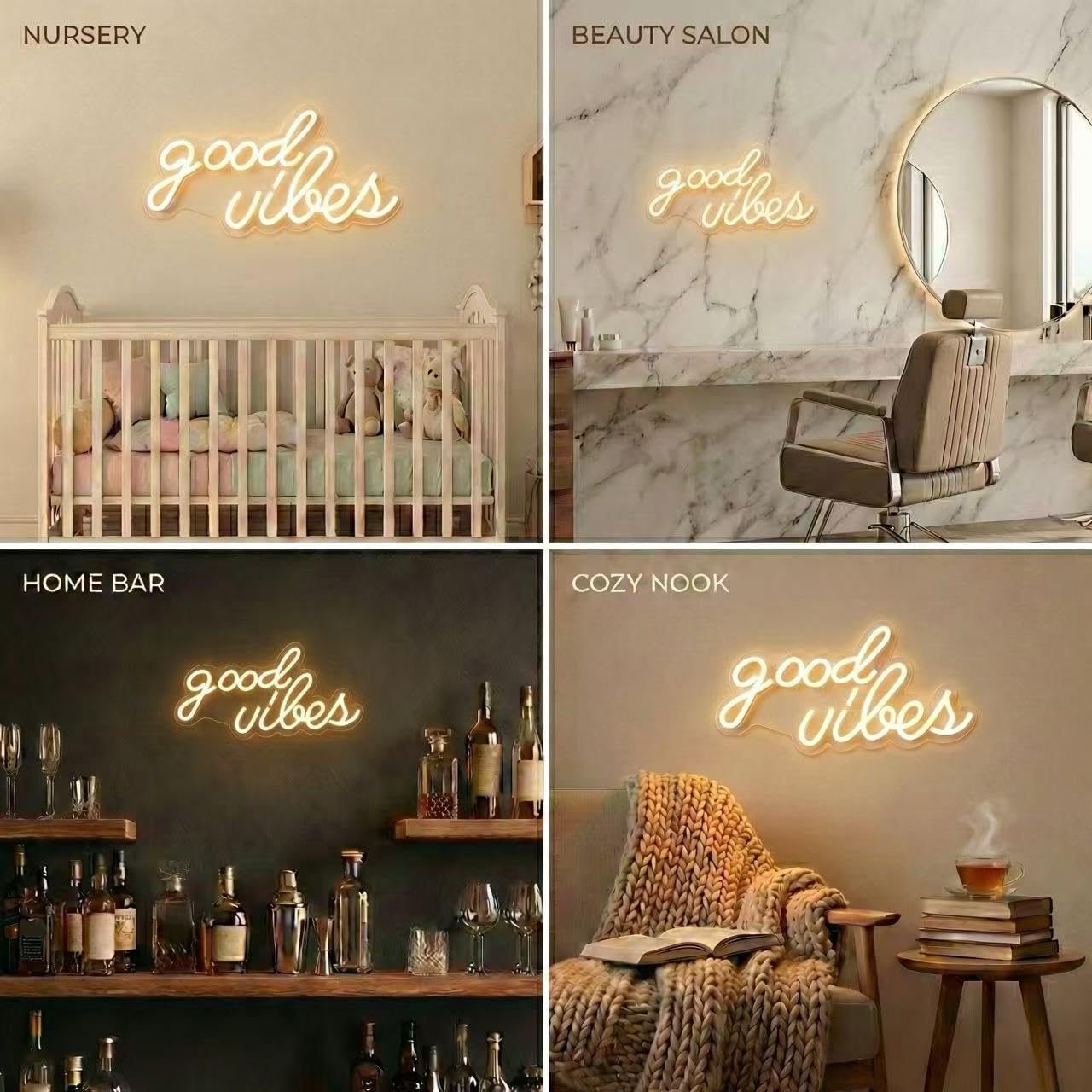 DECANIT Good Vibes Neon Sign Warm White, Boho LED Light for Wall Decor, Living Room, Wedding, Engagement Party, USB Powered 3D Art Holiday Gift, 16.1x8.3 Inch