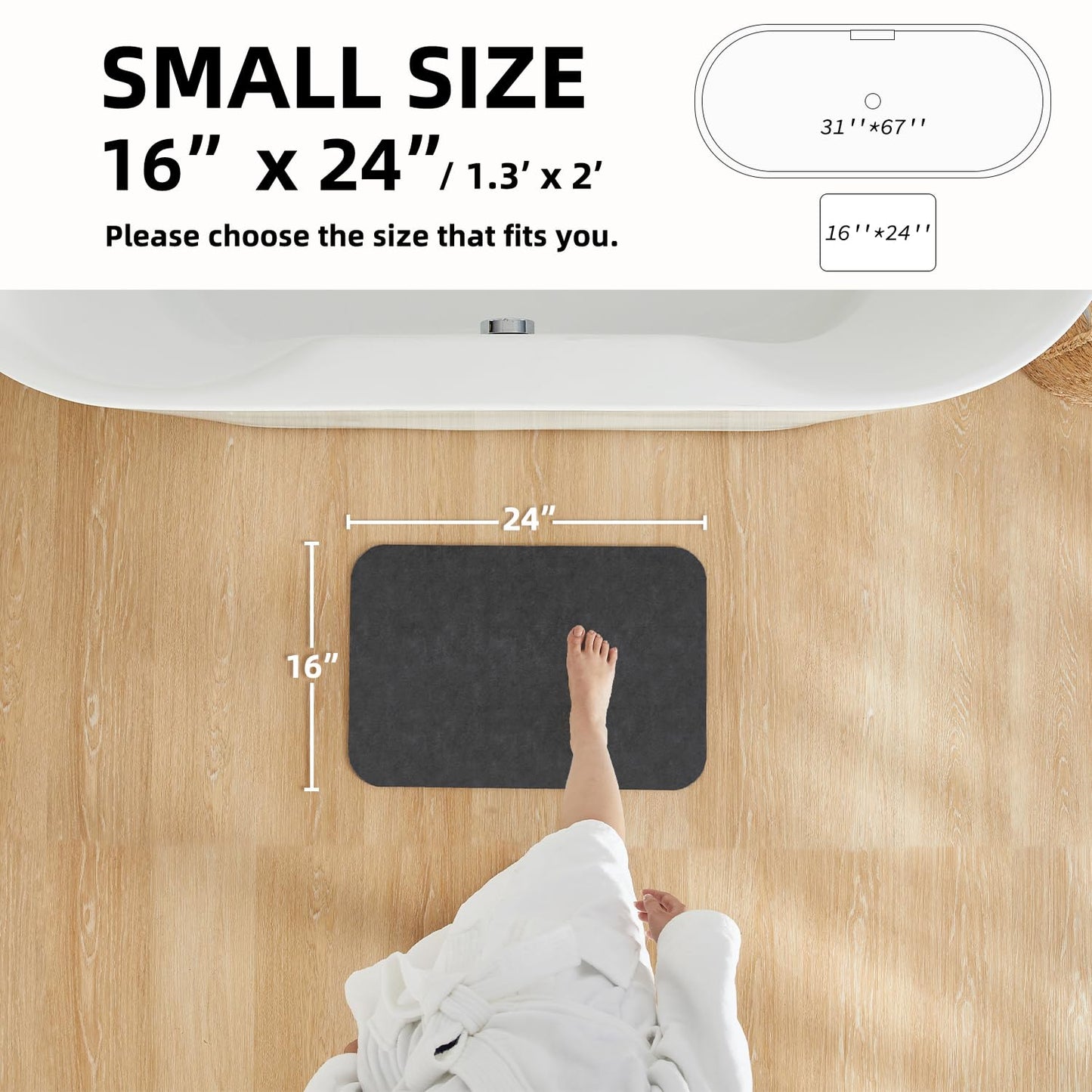 TYUU Bath Mat, Bathroom Rugs Non Slip Washable Thin Absorbent Quick Dry Bath Mat Fits Under Door Bathroom Floor Mat Perfect for Bath, Shower, or Sink 16"x24" Dark Grey