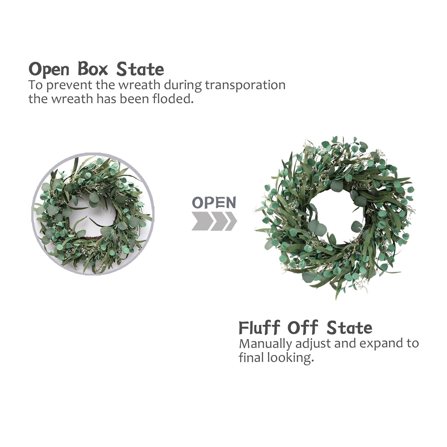 TEMPUS 20 Inch Artificial Eucalyptus Leaves Wreath Greenery Spring/Summer Wreath for Front Doors, Walls, Farmhouse (Indoor/Outdoor Use)