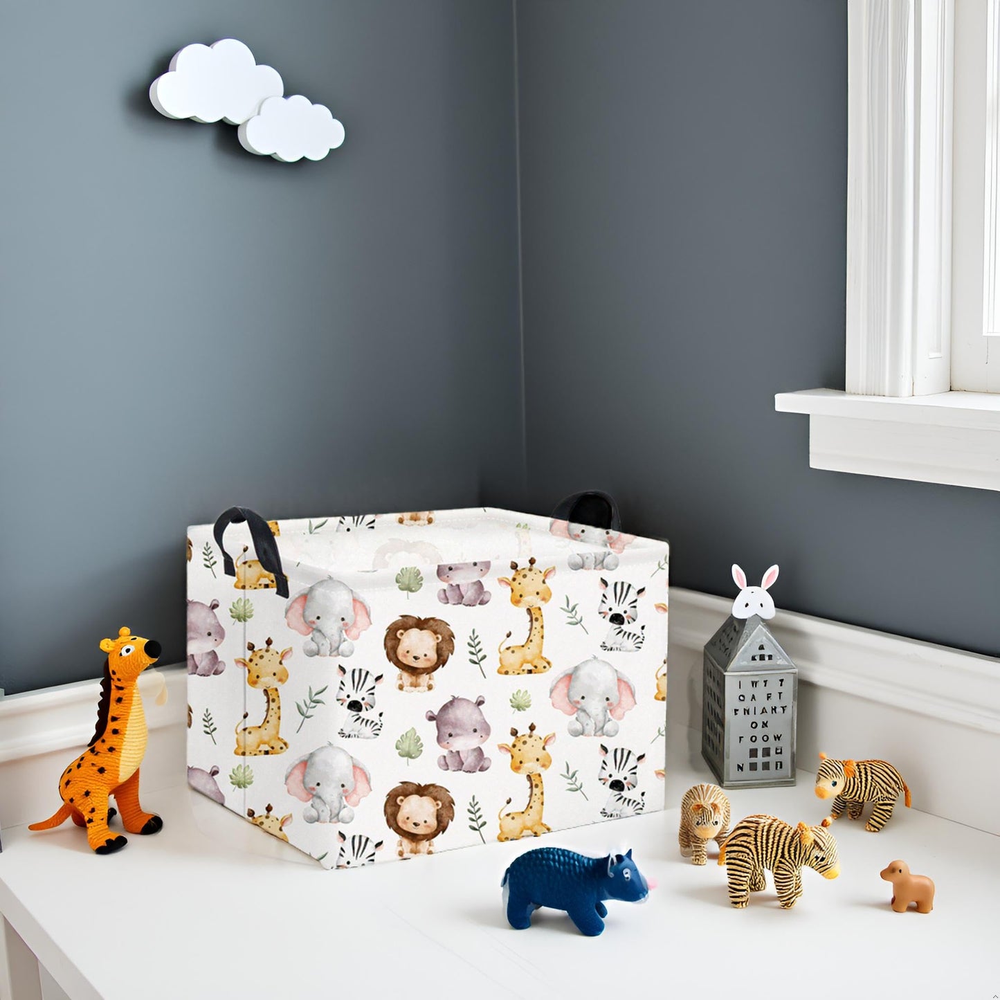 TIBAOLOVER Rectangular Kids Storage Basket Baby Storage Basket with Handles for Home Kitchen Boys and Girls Cute Toy Storage Bin Organizer Shelf Book Room Decor(Lovely Animal)