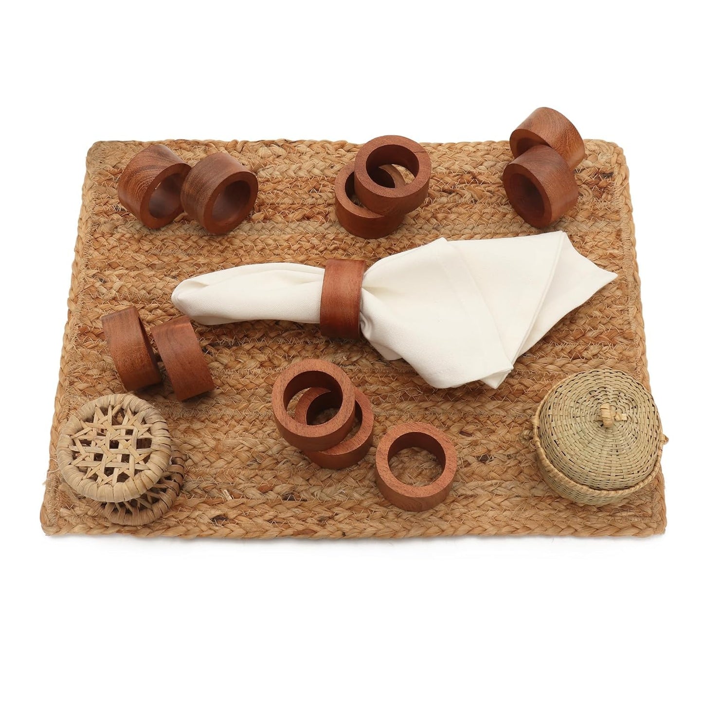 SHAFA IMPEX Wood Napkin Rings Set of 12 Napkin Holders Buckles for Dining, Anniversary, Birthday, Dinner, Christmas, Party of Table Setting
