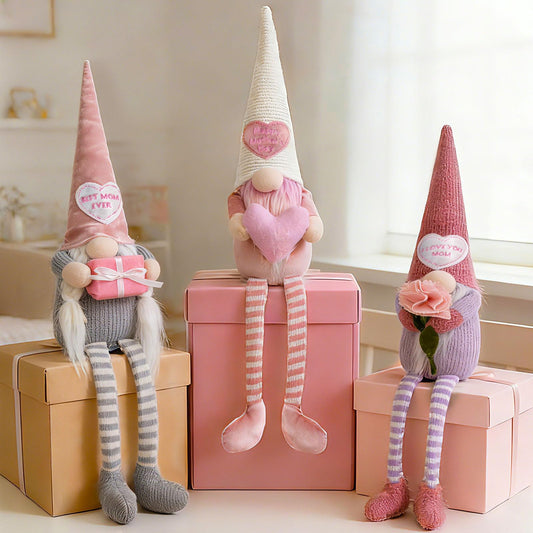 unanscre Mothers Day Gnomes Plush Decorations - 3PCS Long Dangle Leg Spring Gnomes Best Ever Gifts for Women Mom Mama Mommy, Handmade Dolls for Mother‘s Day Home Table Ornament, Tiered Tray Decor