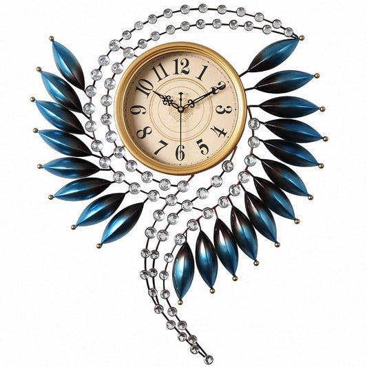 Crystal Metal Wall Clock Silent Non Ticking - 26"×21" Quality Quartz Battery Operated, Decorative for Kitchen, Living Room, Bedroom, Bathroom, Bedroom, Office