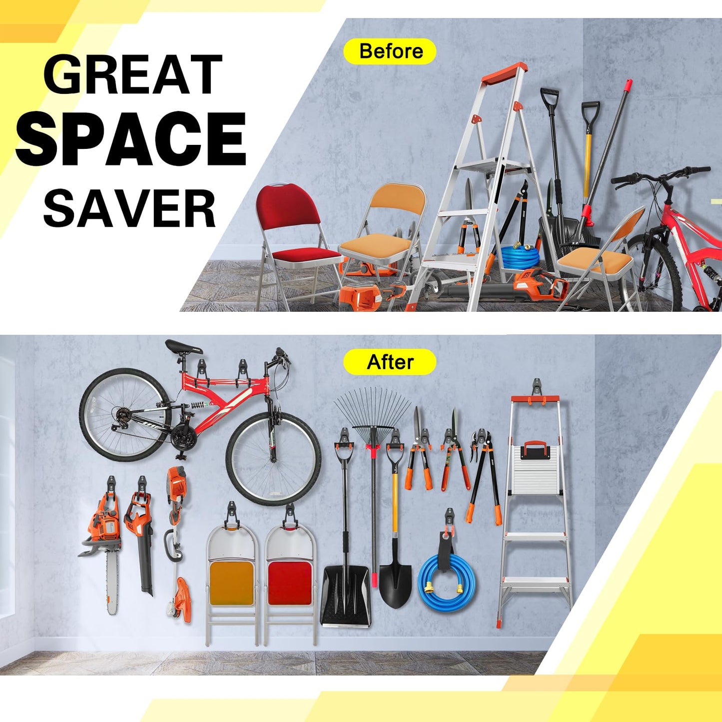 LUPYJI 2 Pack Garage Hooks Heavy Duty Storage Organizer Wall Mount Power and Garden Tool Hangers, for Hanging Ladders, Ropes, Hose, Bulk Items