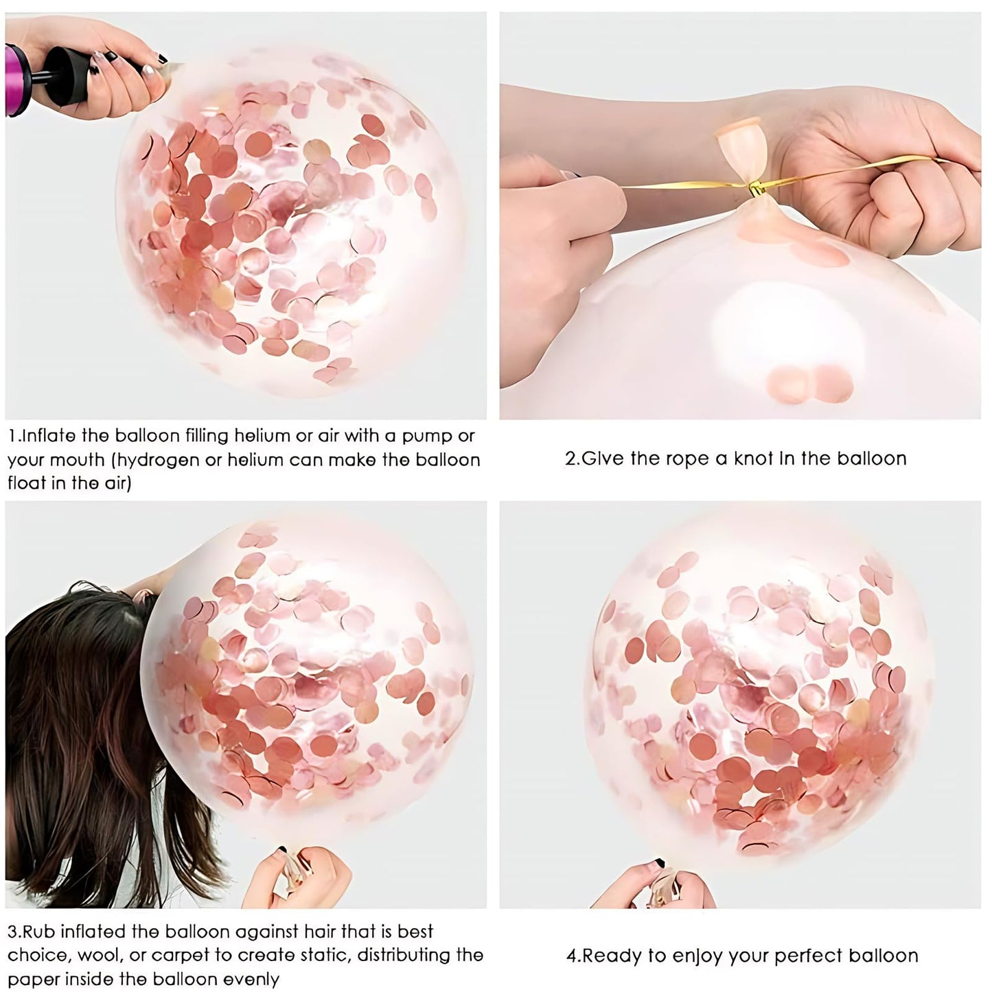 Hiquaty Rose Gold Balloons,60pcs Rose Gold and White Balloons 12 Inch,Rose Gold Ribbon for New Year Wedding Bridal Shower Party Decorations