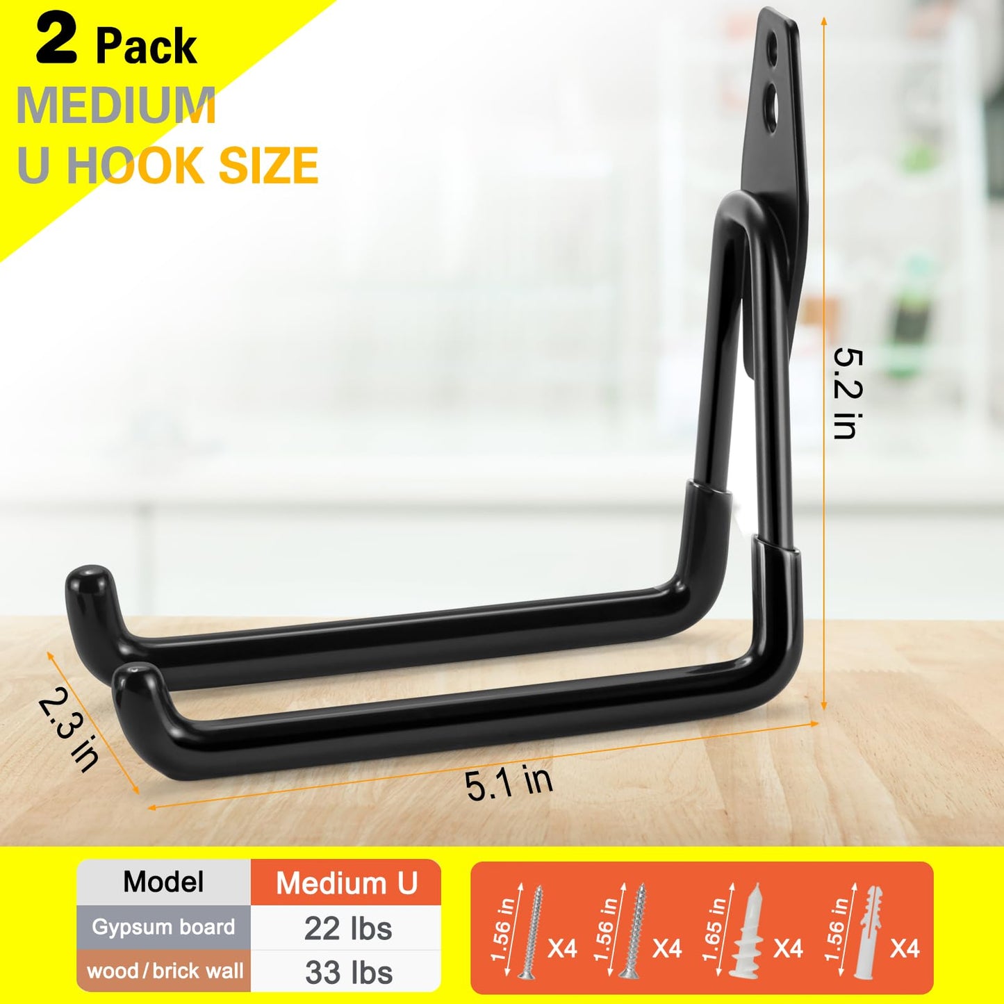 LUPYJI 2 Pack Garage Hooks Heavy Duty Storage Organizer Wall Mount Power and Garden Tool Hangers, for Hanging Ladders, Ropes, Hose, Bulk Items