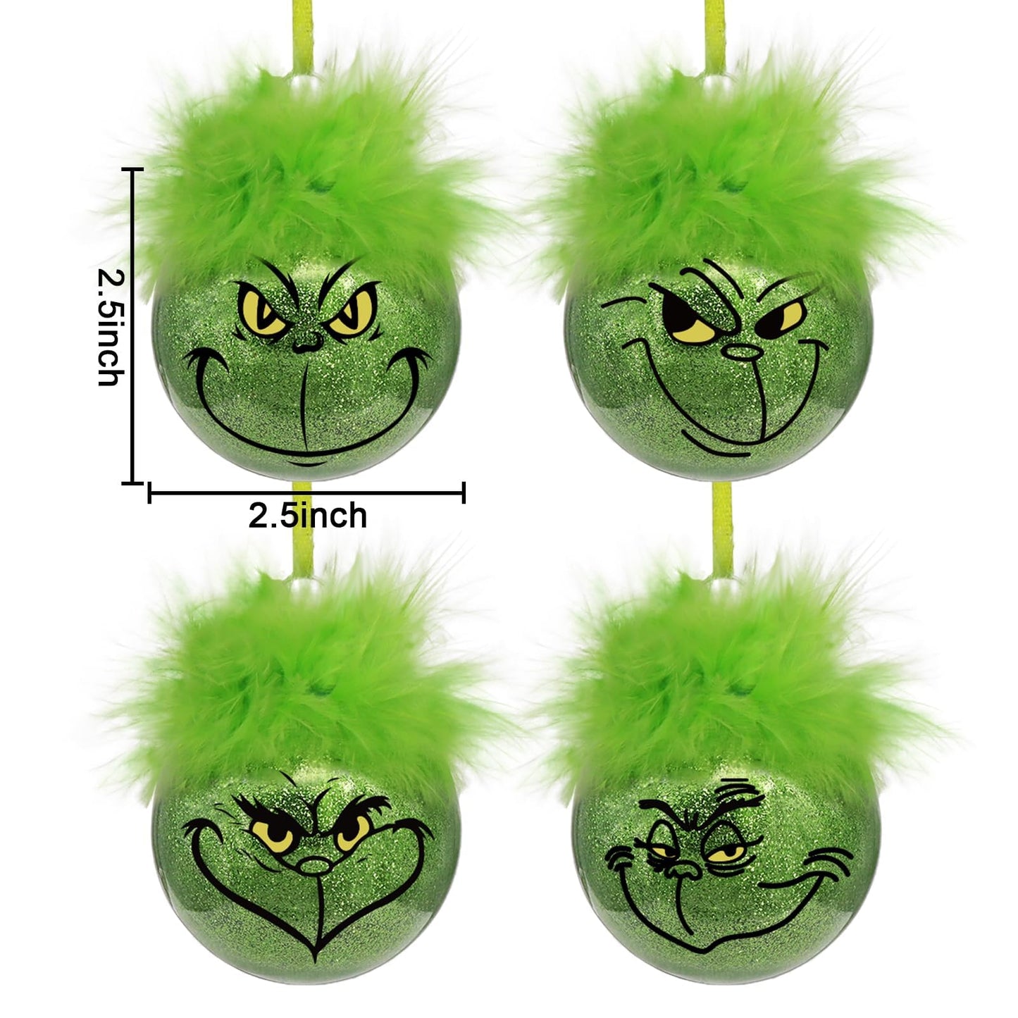Bunny Chorus Christmas Decorations Indoor: 12pcs Cute Green Elf Christmas Tree Ornaments with Fuzzy Hair, Hanging Thief Monster Xmas Balls for Tree Fireplaces Garland, Kids Home School Office Decor