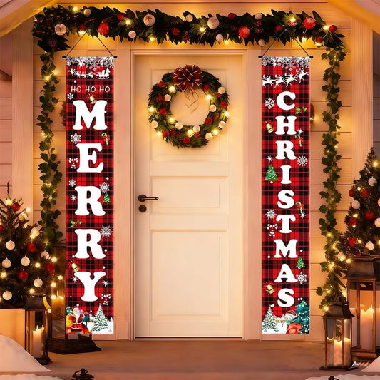 Christmas Decorations Merry Christmas Welcome Banner Xmas Porch Door Sign for Wall Home Party Decor Indoor Outdoor Decorations