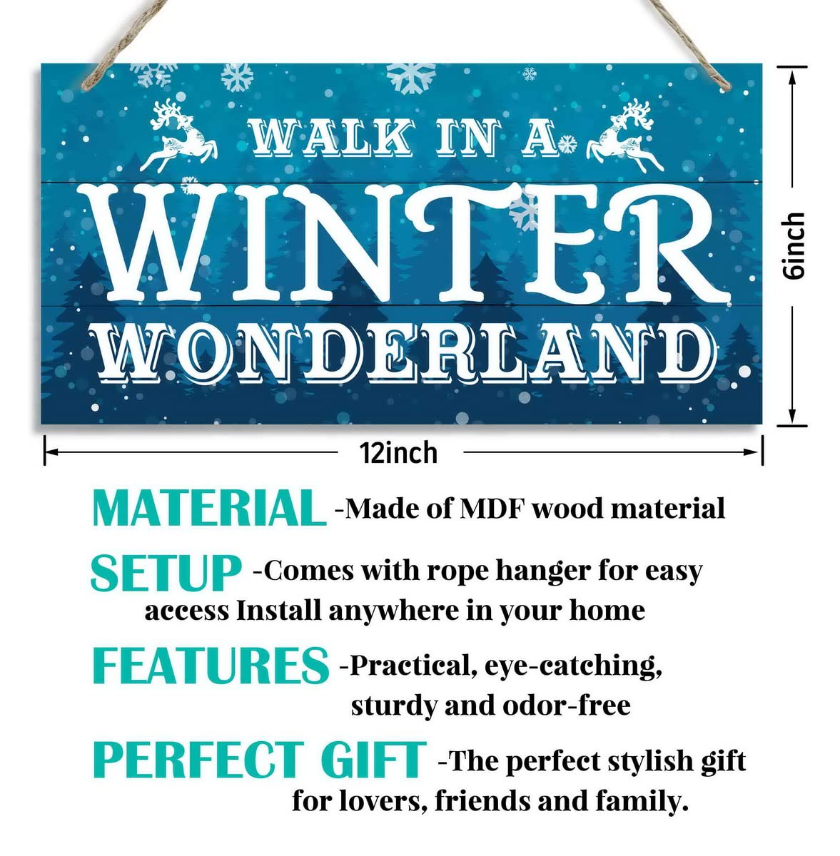 Christmas Door Sign Decor, Walk in a Winter Wonderland, Winter Seasonal Christmas Wall Art Hanging Wooden Sign Merry Xmas Holiday Decorations for Home Outside Indoor