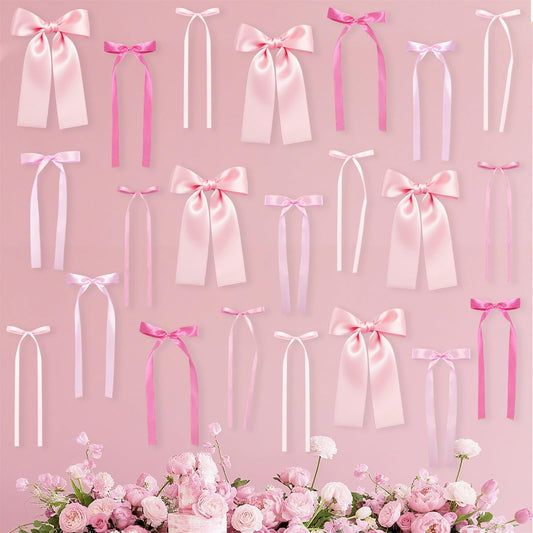 Pink Bow Wall Décor Backdrop Ribbon Bow Garland DIY Pink Bows Party Decorations for Baby Shower Women Girls Coquette Birthday Christmas Room Bedroom Decoration 50Pcs