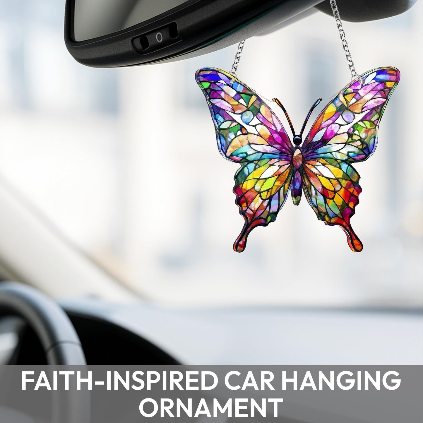 Butterfly Gifts for Women, Acrylic Butterfly Suncatcher Ornament Faux Stained Glass, Inspirational Gift for Women, Christmas Ornament Decorations 2025, Printed Suncatcher Effect Keepsake Acrylic