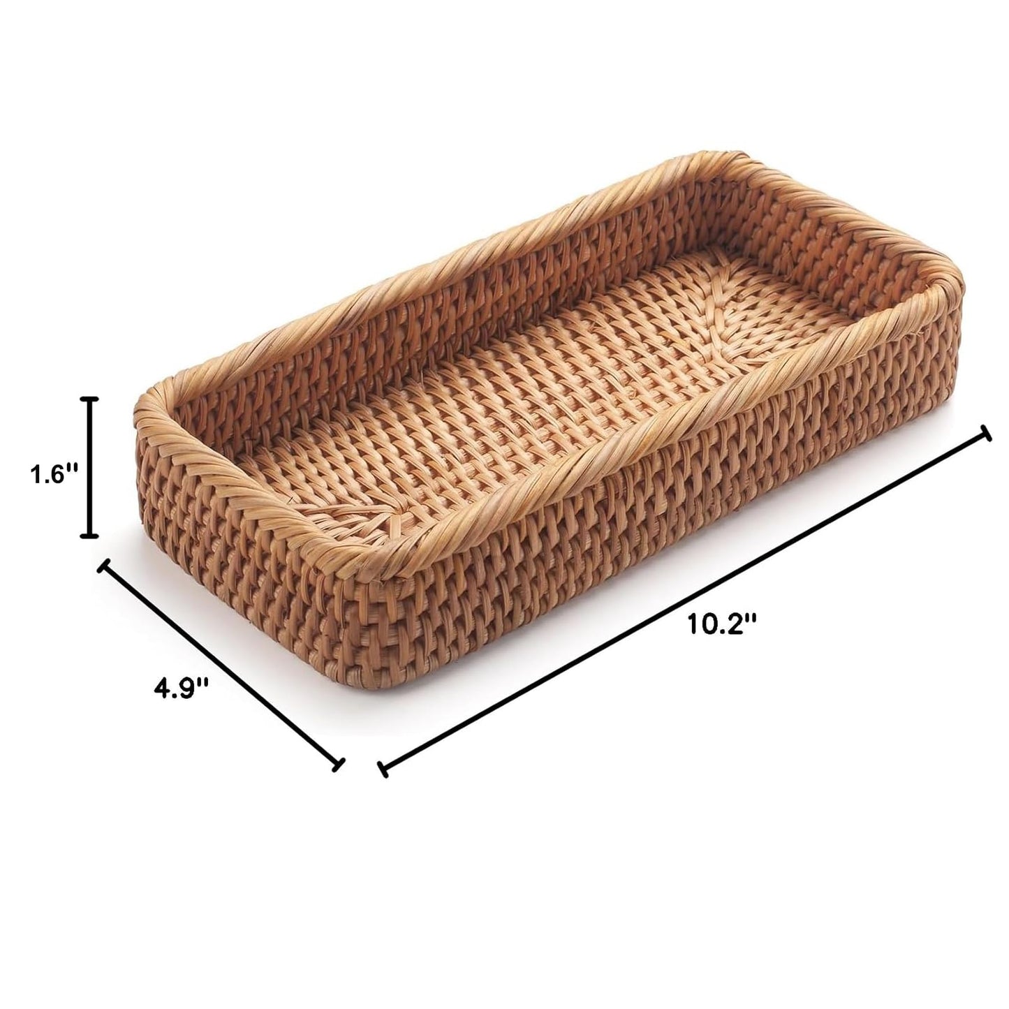 Rattan Bathroom Vanity Trays Toilet Tank Baskets Long Narrow Hand Towel Storage Basket for Storage, Decorative (Natural 10.2 x 4.9 x 1.6 inch)