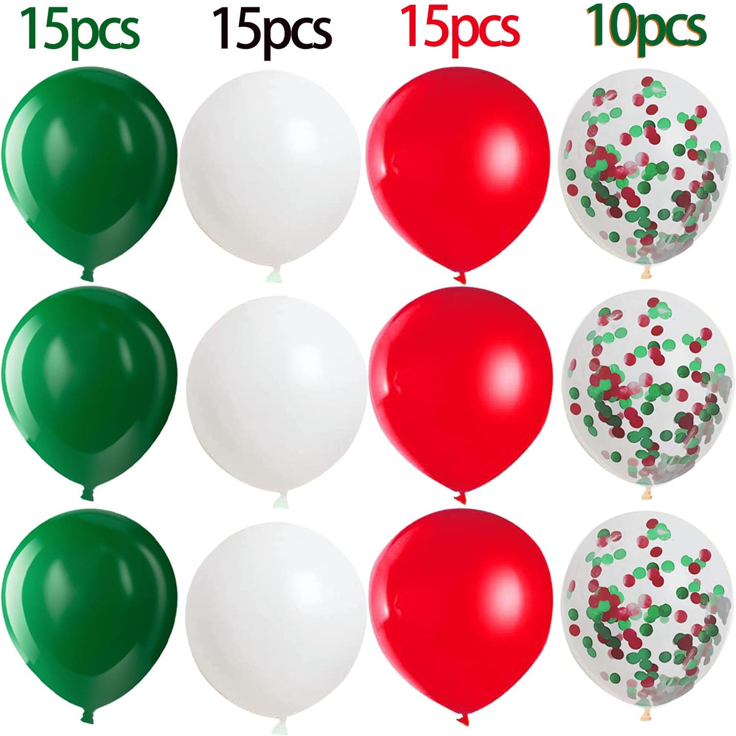 Red White Green 12inch Balloons with Confetti Balloons for Wedding, Birthday, Baby Shower, Christmas, Family Parties Decoration(55Pcs)
