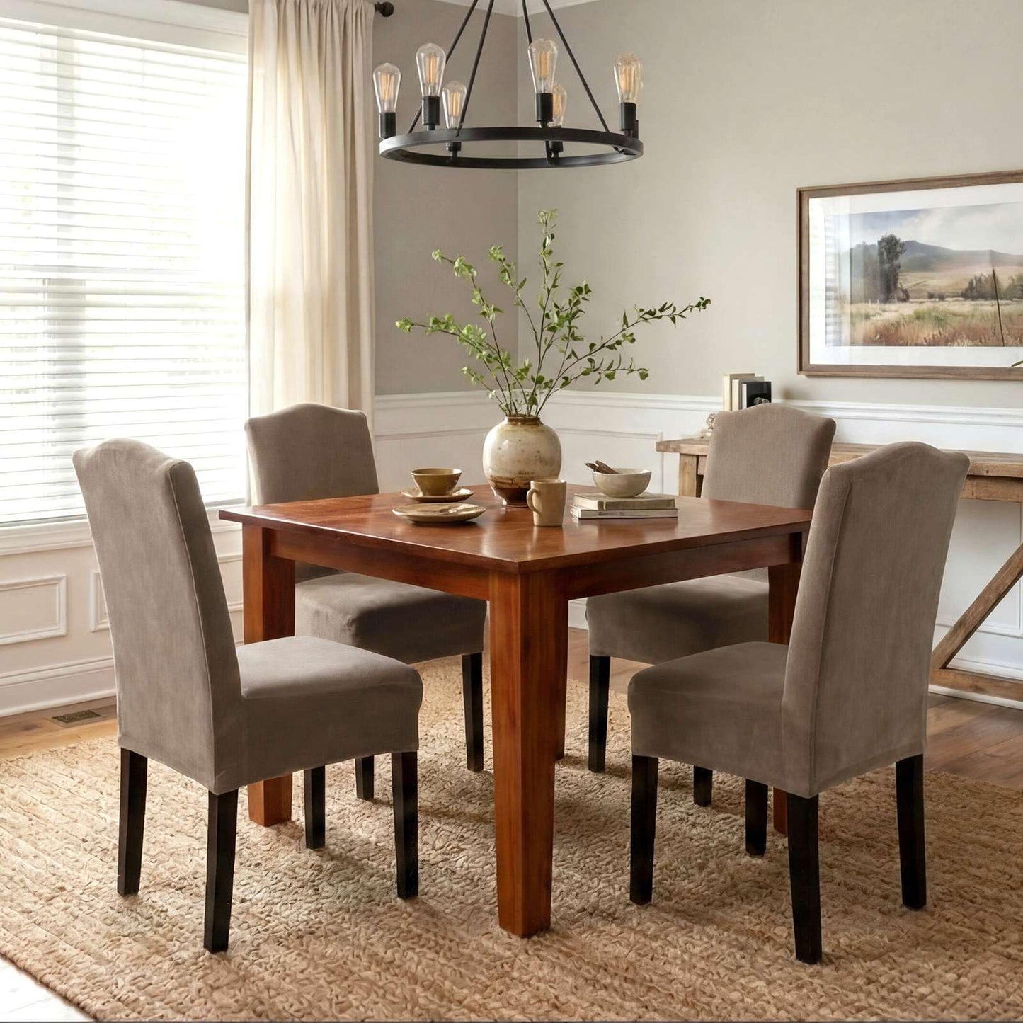 H.VERSAILTEX Dining Chair Covers Stretch for Dining Room Set of 4 Parson Chair Slipcovers Protectors, Soft Thick Solid Velvet Fabric Washable, Taupe