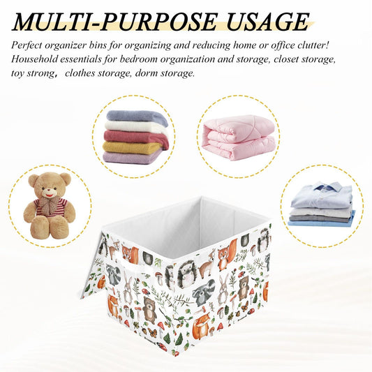 senya Large Storage Bins with Linen Collapsible Foldable Storage Cubes Fabric Closet Organizer Containers box with Flip-Top Lid for Home Bedroom Office 16.7 x 12.6 x 11.8in (Linen-woodland)