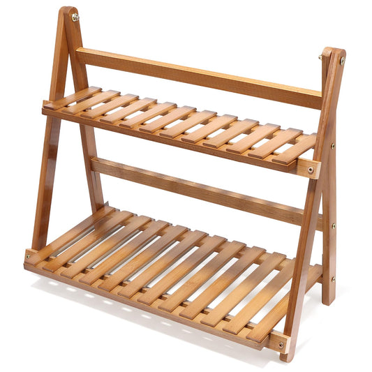 HCEWSBFD 14.6"/18.5" 2 Tiers Bamboo Plant Stand Shelf Wicker-Look Coffee Station Organizer Matcha Station Shelf Bamboo Mug Holder Countertop Kitchen Shelfs Condiment for Office Decorate Storage Rack