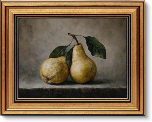 Vintage Gold Framed 3D Textured Wall Art Rustic Pear Still Life Wall Decor Picture Country Farmhouse Kitchen Antique Fruit Poster Cottagecore Aesthetic Print for Gallery Home Decoration 9x11in