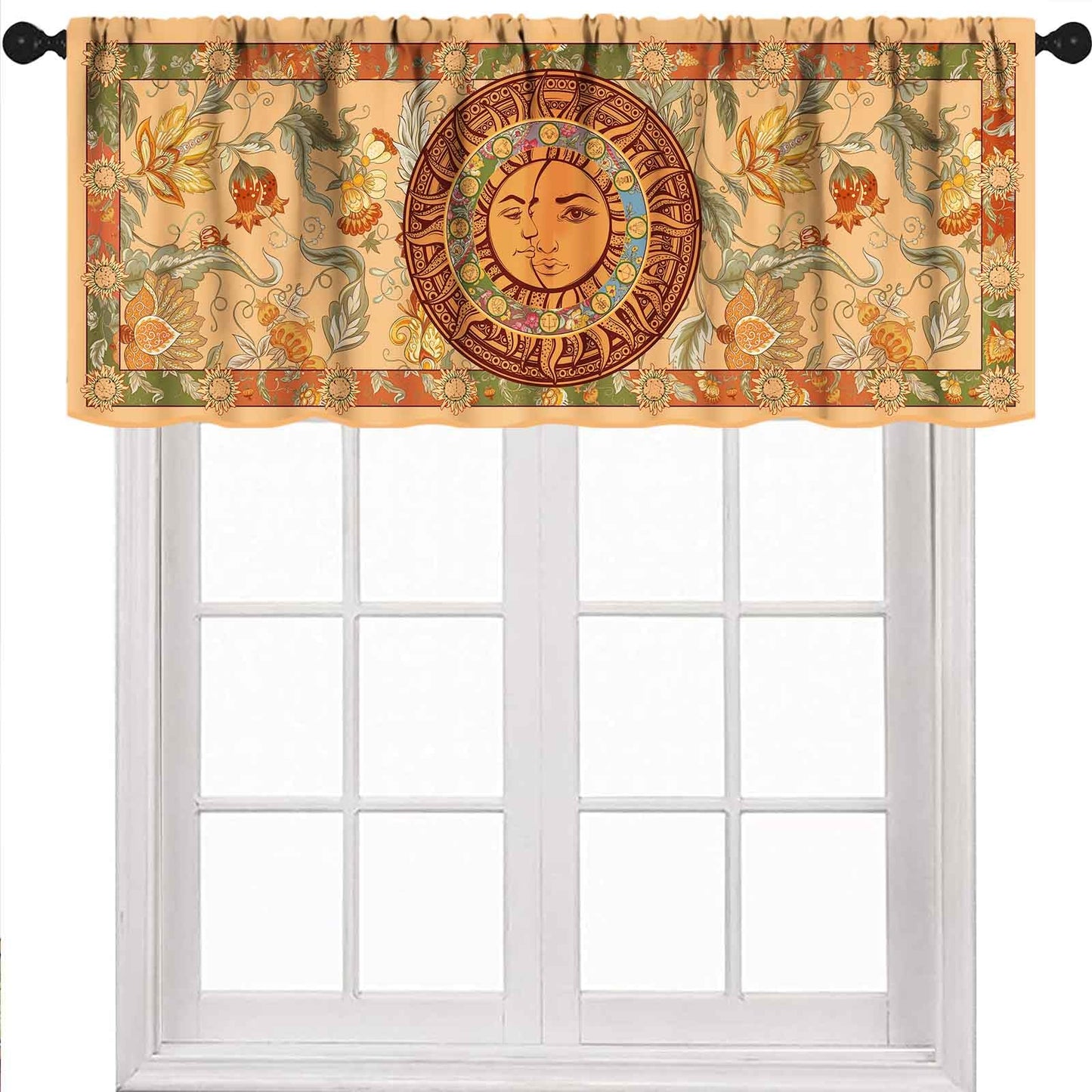 Lnepty Boho Sun Valance Curtains,Gothic Witchy Hippie Mandala Sun Stars Mystic Constellation Aesthetic Tarot Window Valance for Kitchen Living Room Bathroom 1 Piece,54x18 Inch