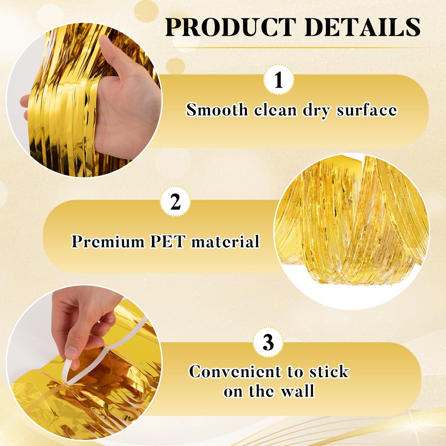 Breling 4 Pcs 15ft Gold Metallic Foil Ceiling Fringe Curtains for Bachelorette Party Decorations, Fringe Ceiling Drapes for Wedding Engagement Bridal Shower Birthday Party Engagement Decor