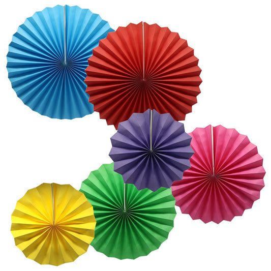 Colorful Hanging Paper Fans Decoration Round Pattern Paper Garlands Set for Party Birthday Wedding Events Accessories, Mix Set of 6