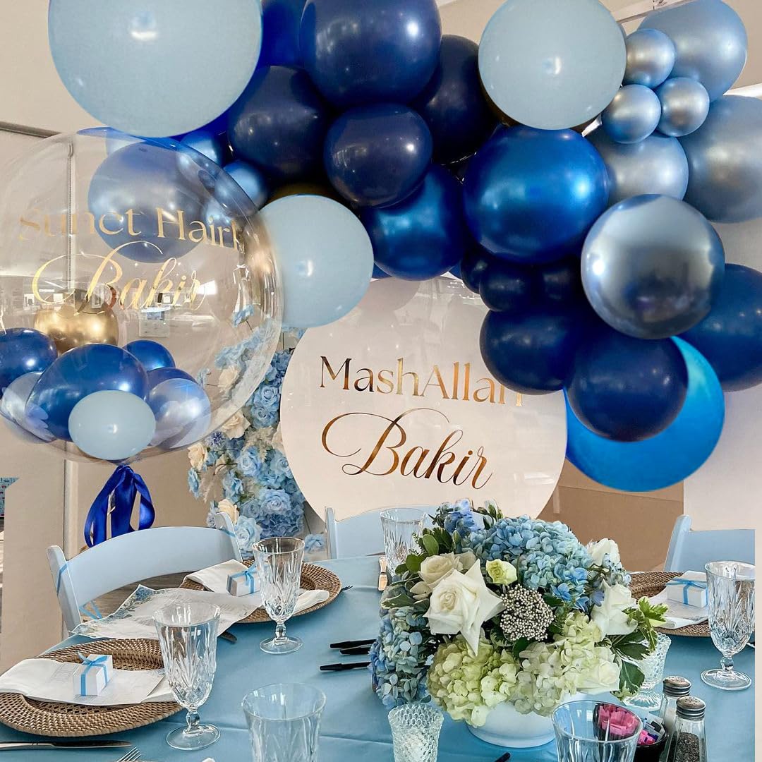 Blue Balloons Metallic Blue Balloon, 60Pcs 12Inch Chrome Blue Balloons Kit Macaron Light Pearl Navy Blue Latex Balloons for Birthday Wedding Party Decoration