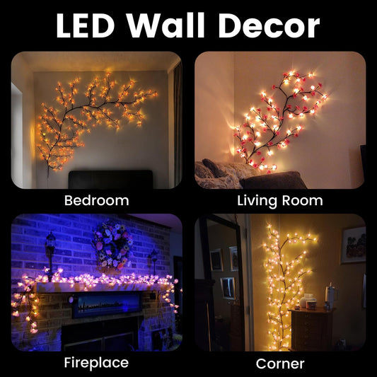LED Tree Branch Lights for Wall 5.91 FT 96LEDs Cherry Blossom Lights with Remote and 8 Lighting Modes Cherry Blossom Garland Willow Vine Light for Bedroom Indoor Wall Wedding Christmas Decor