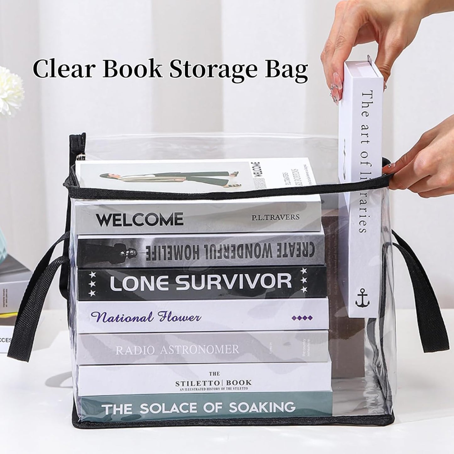 kebit 2 pcs Transparent PVC Book Storage Box, Foldable with Handle, Large Capacity Student or Office Book Organizer