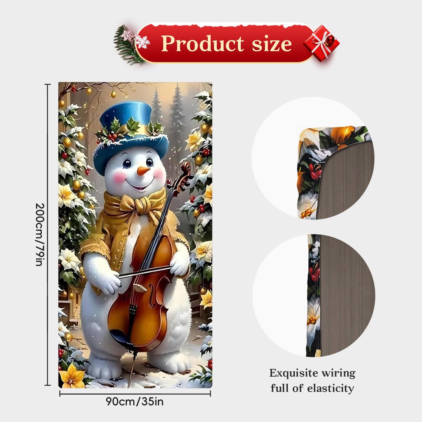 NECGNIQ Christmas Door Cover, Elastic New Year Front Door Sleeve Decoration Snowman Porch Sign Christmas Ball Photography Background Banner Holiday Decor(Style 2)