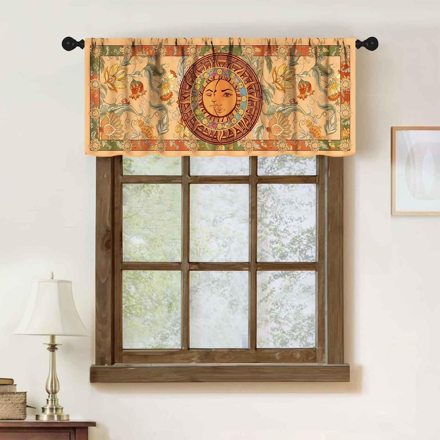 Lnepty Boho Sun Valance Curtains,Gothic Witchy Hippie Mandala Sun Stars Mystic Constellation Aesthetic Tarot Window Valance for Kitchen Living Room Bathroom 1 Piece,54x18 Inch