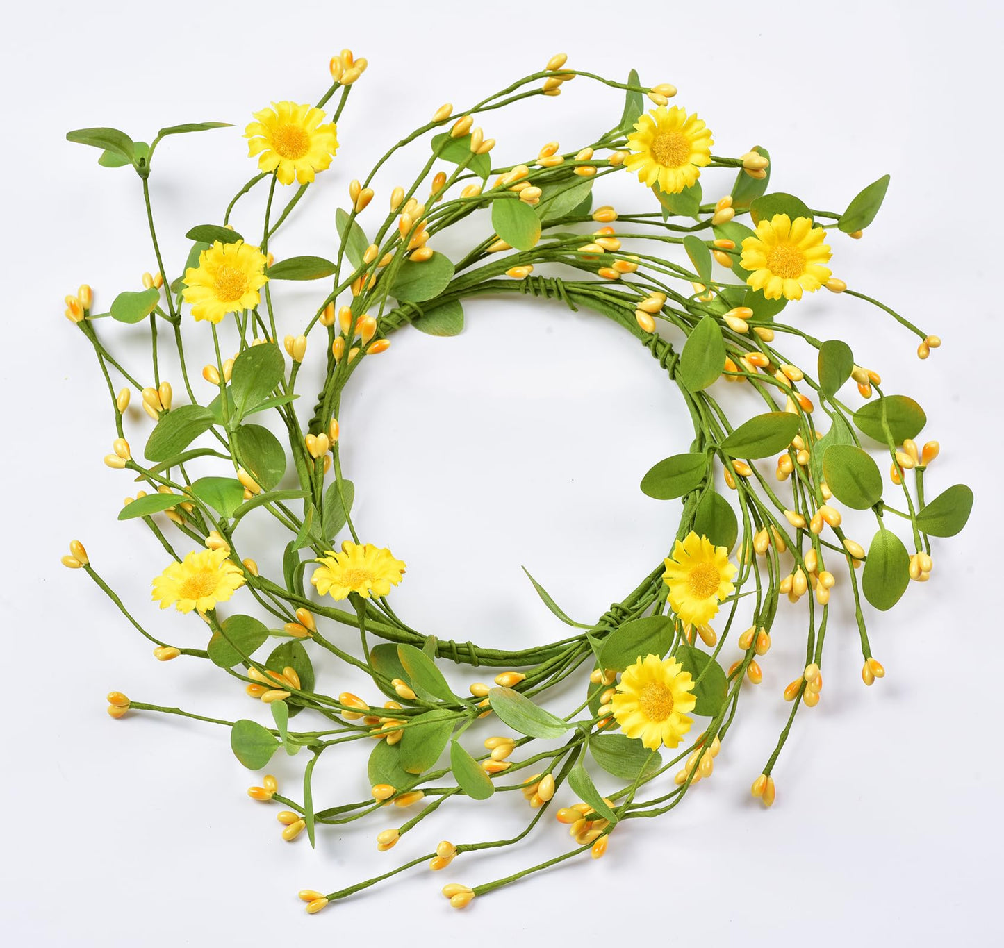 LSKYTOP Artificial Yellow Wreath with Berries and Daisy Flower Wildflower Spring Summer Wreath for Door Wall Wedding Decor,11inch
