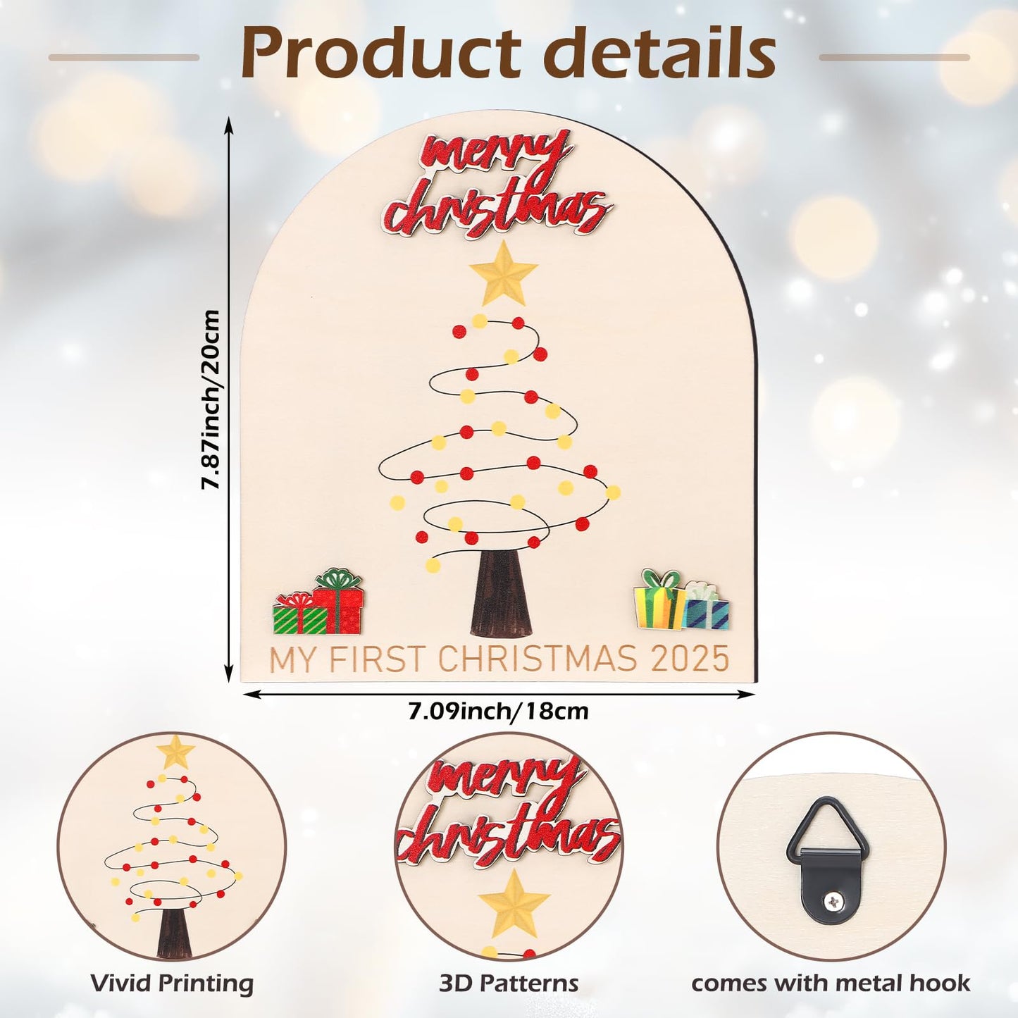 Thyle Baby First Christmas Footprint Ornament Wooden Mistletoe Craft Winter Baby Announcement Rustic Hanging Ornament Nursery Footprint Decorative for Newborn Photoshoot Prop