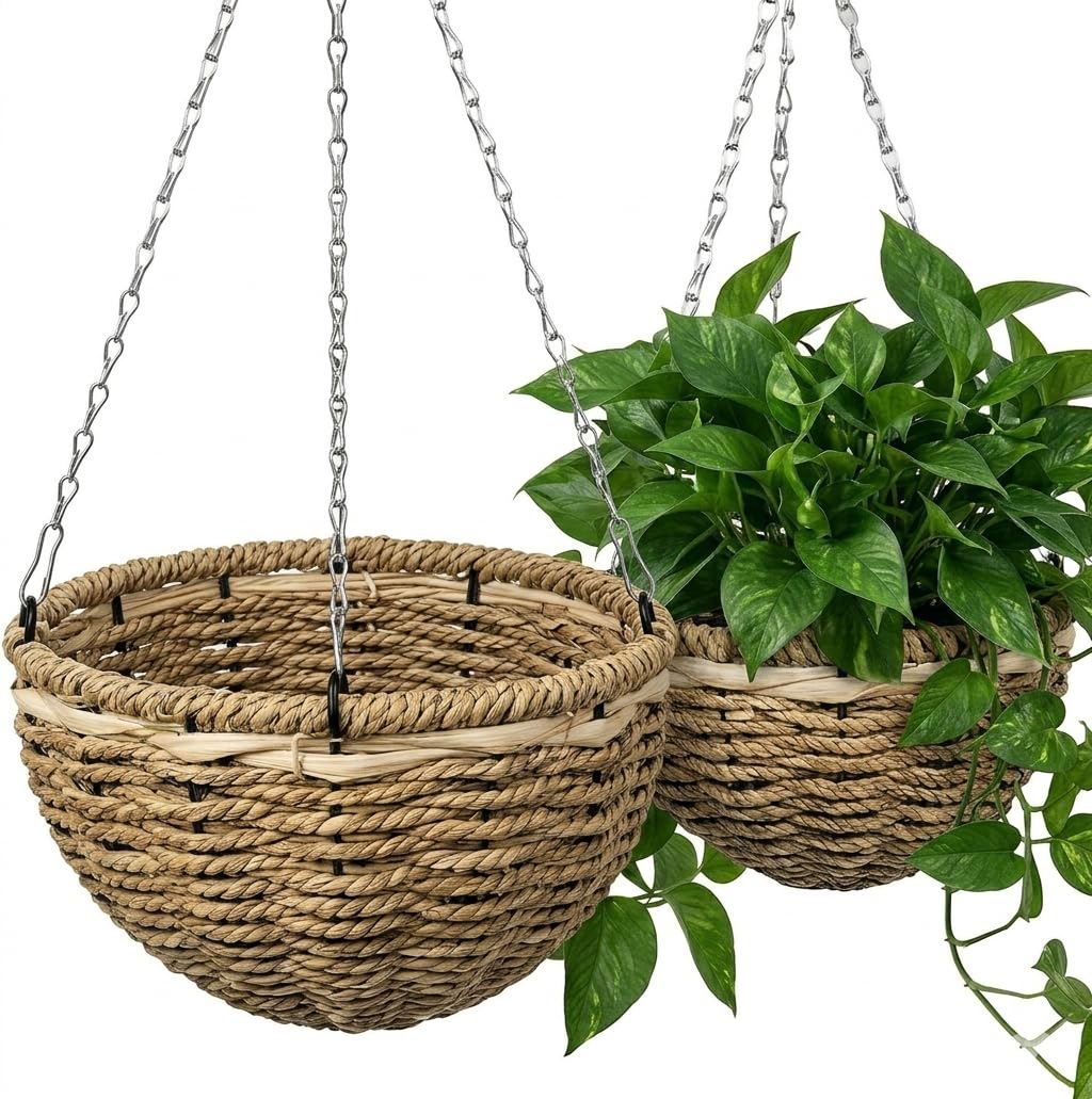 Leaf&lull Macrame Plant Hanger Hanging Basket with Metal Frame Plant Hanger Hanging Planters for Indoor Plants for Patio Garden Boho Home Decor Vertical Planters 2 Pack