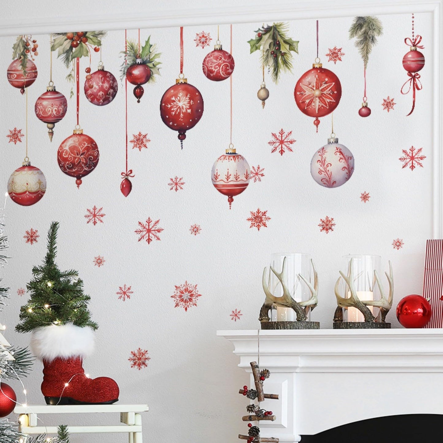 Merry Christmas Wall Decals Pine Cone Snowflake Wall Stickers Christmas Winter Home Wall Art Decor for Kids Room Classroom Office Bedroom Living Room Kitchen Playroom Decor (Snowflake)
