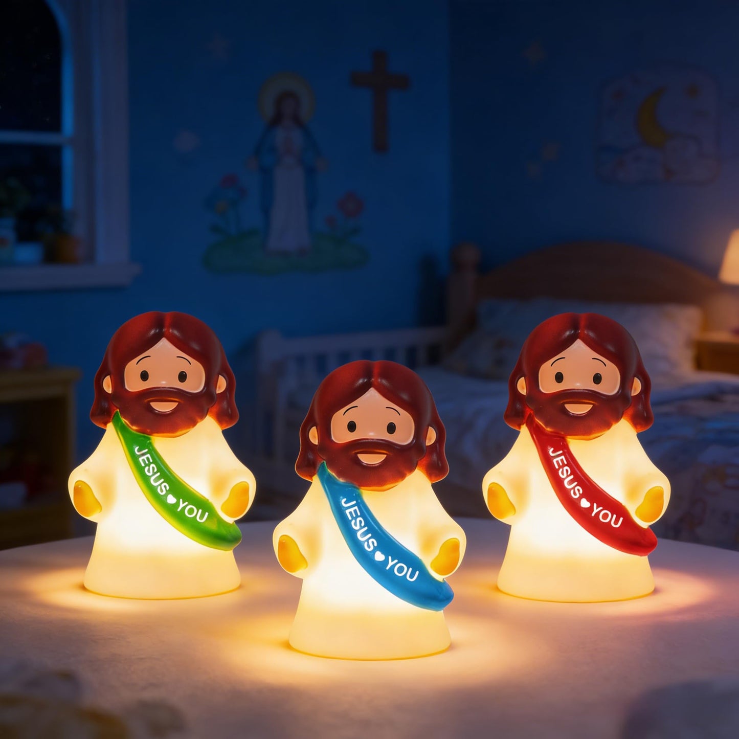 NEROSUN 3 Pack Christmas Jesus Night Light Lamp, LED Tap-Dimmable Bedside Touch Lamp, Jesus Love You Christian Decor Gift for Easter Bedroom Church Prayer Corner