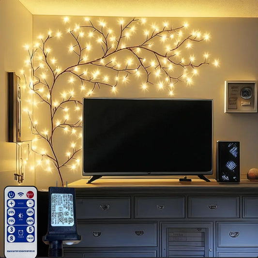 Lituplife Lighted Willow Vine with Remote Control On/Off Timmer Dim,7.5Ft Christmas Swags Decorations Artificial Branches with 144LEDs Enchanted Vine Lights(Plug in) for Walls Bedroom Décor(1PCS)