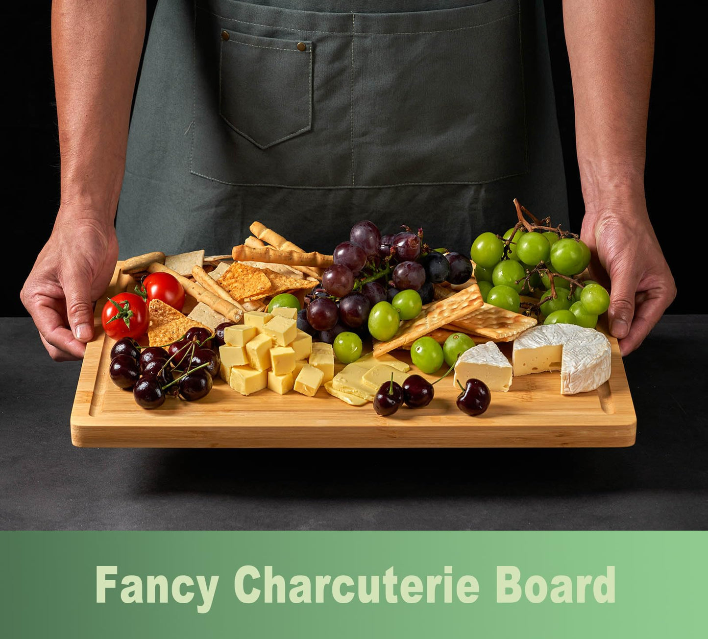 Bamboo Cutting Board for Kitchen, 18" Large Wood Charcuterie Cheese Board, Wooden Chopping Block with Side Handles and Juice Grooves