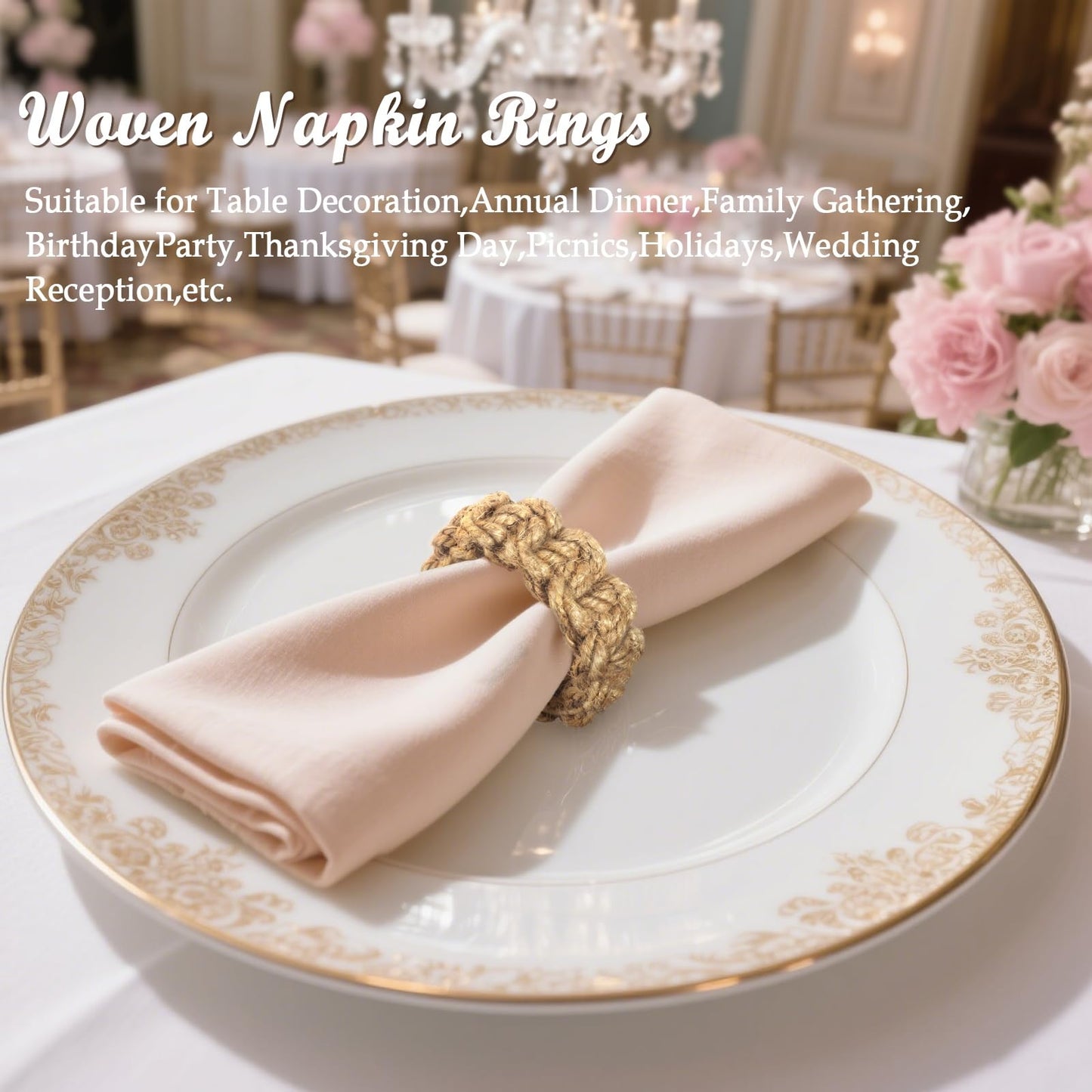 Boho Napkin Rings Set of 6, Handwoven Natural Jute Napkin Rings, Boho Style Table Decor, Wedding Decor