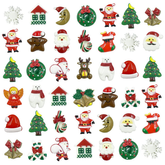 Christmas Flatback Charms, 55Pcs Christmas Resin Flatback Charms Assorted Button Santa Snowman Tree Bell Deer Cartoon Embellishments Supplies for DIY Scrapbooking Jewelry Cell Phone Case