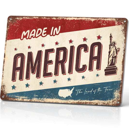 ALREAR Made in America Tin Signs Vintage Metal Signs Retro Garage Man Cave Shop Decor 12x8 Inch