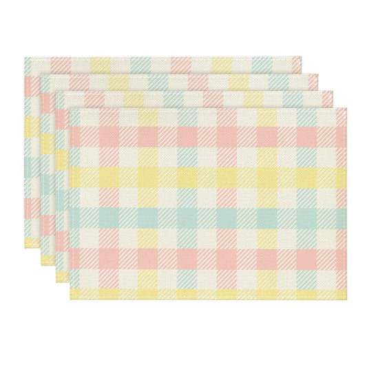 Artoid Mode Blue Pink Yellow Buffalo Plaid Placemats Set of 4, 12x18 Inch Seasonal Easter Table Mats for Party Kitchen Dining Decoration