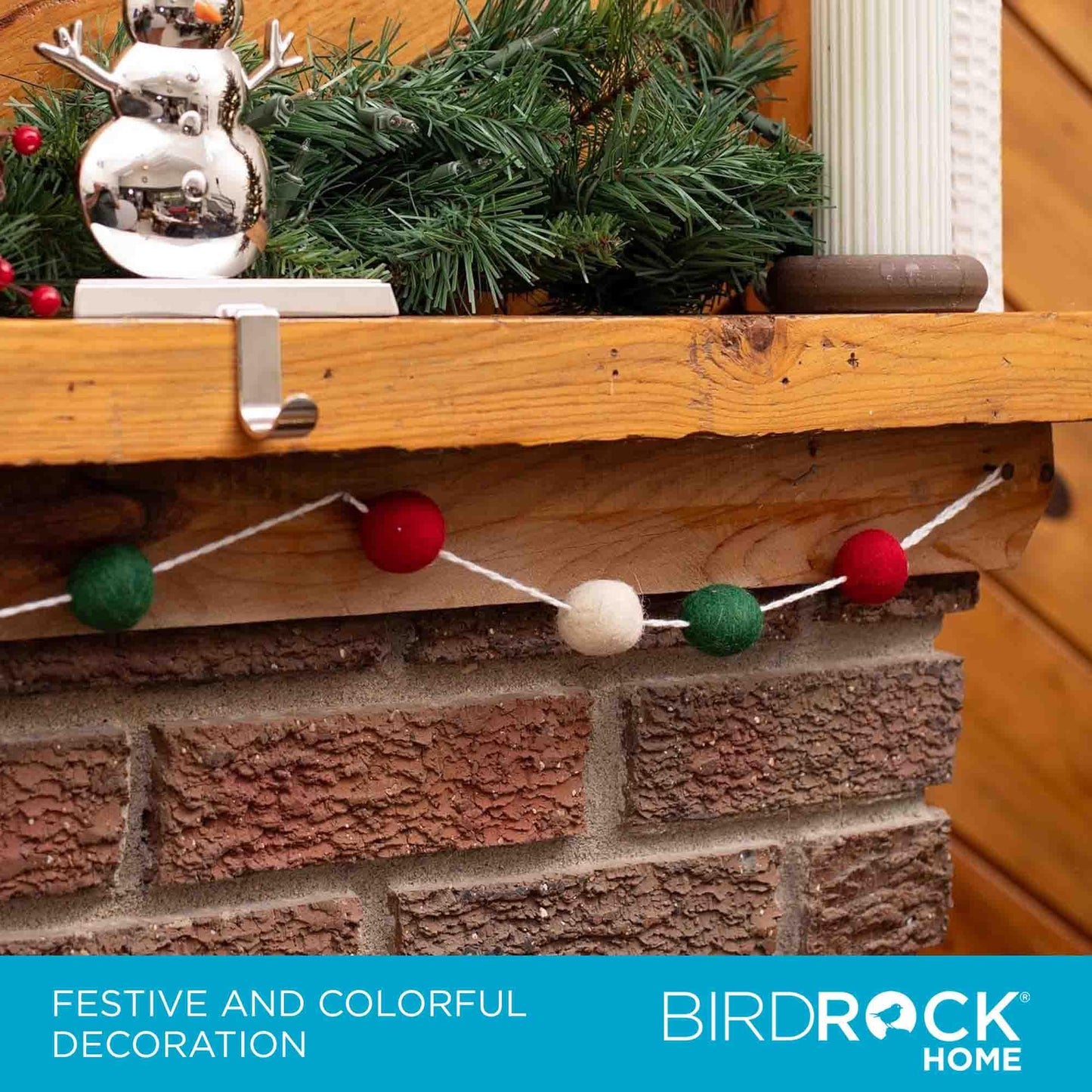 BIRDROCK HOME 3-Pack Felt Garland | 6.5ft or 78in Long Christmas Decoration with 24 Pom Pom Balls in Red, White & Green. Ideal for Trees, Fireplace Mantels, Stairs, Walls & Festive Holiday Decor Ideas
