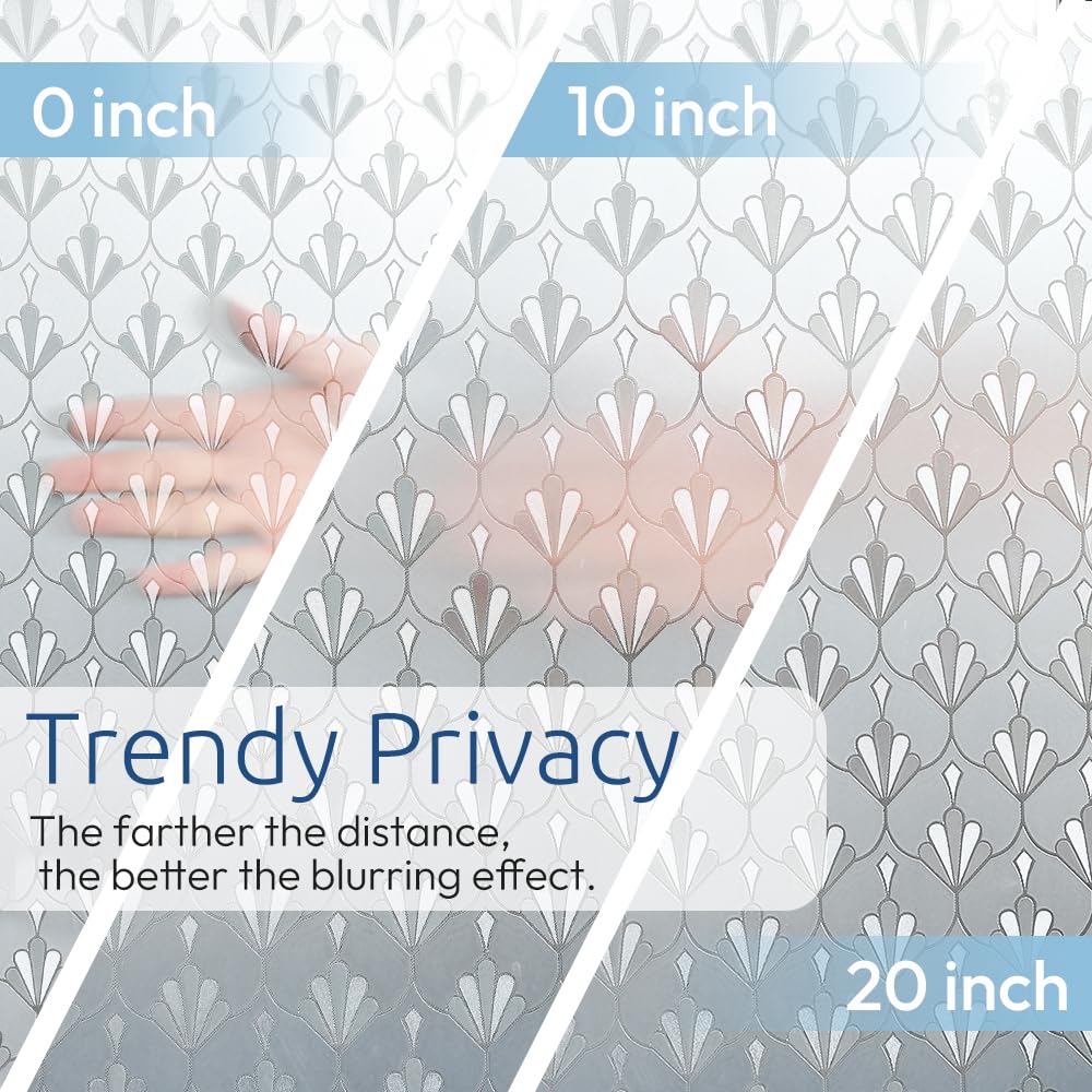 rabbitgoo Privacy Window Film Non Adhesive Frosted Glass Sun Blocking Self Static Cling Decorative for Home Kitchen Living Room, Removable and Reusable, 17.5 x 78.7 inches